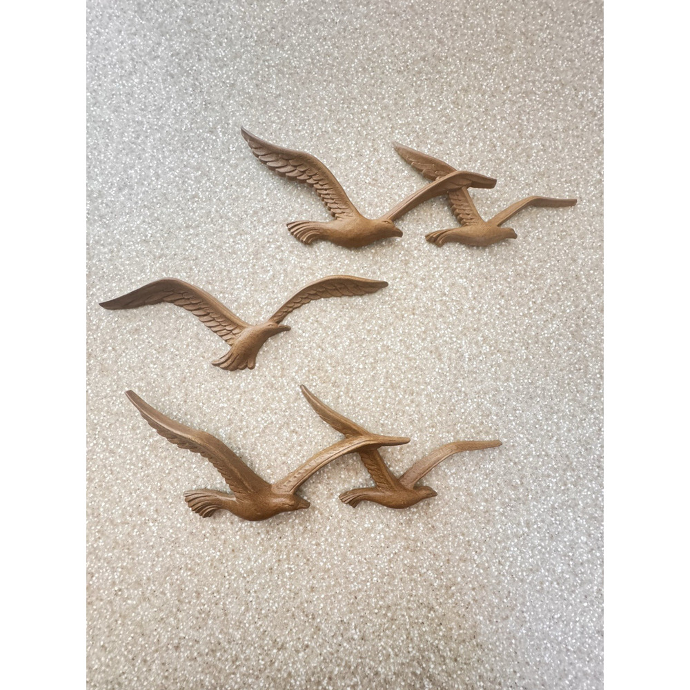 Vintage 3 HOMCO Flying Birds 1981 Seagulls Decor Wall Art Plastic Faux Wood 7619